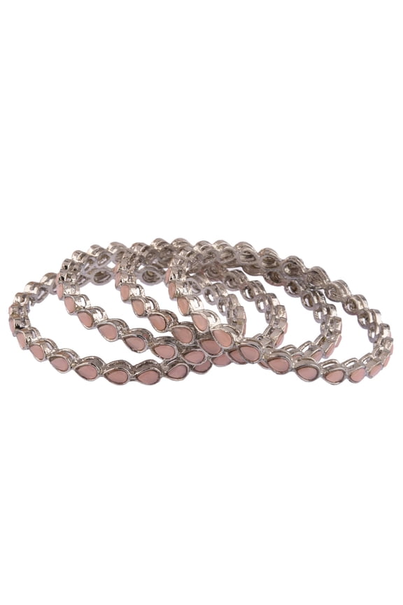 Crystal Tear Drop Peach Color Bangle Bracelet Indian Oxidized Jewelry Boho Bohemian Faux Kundan Bangle Bridal Wedding Jewelry Indian Bangle Set for Women (4 Pcs) Size 2.4