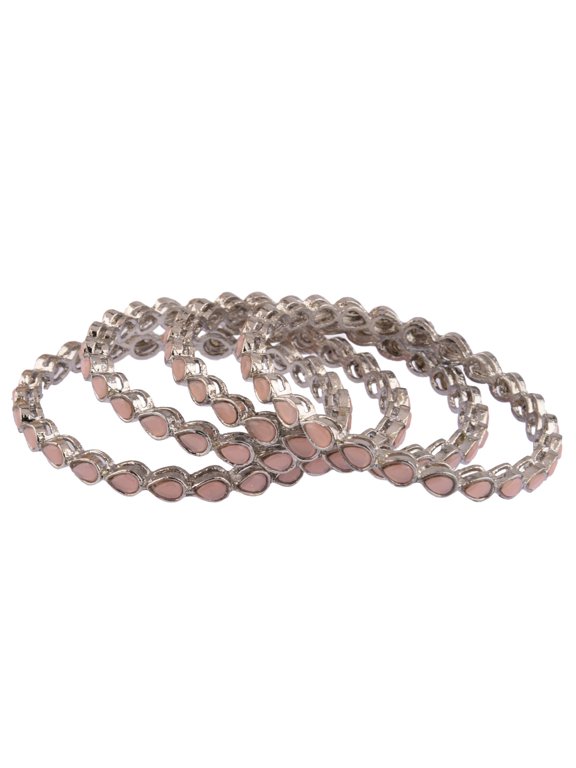 Crystal Tear Drop Peach Color Bangle Bracelet Indian Oxidized Jewelry Boho Bohemian Faux Kundan Bangle Bridal Wedding Jewelry Indian Bangle Set for Women (4 Pcs) Size 2.4