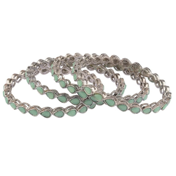 Efulgenz Crystal Tear Drop Turquoise Green Bangle Bracelet Indian Oxidized Jewelry Boho Bohemian Faux Kundan Bangle Bridal Wedding Jewelry Indian Bangle Set for Women (4 Pcs) Size 2.6