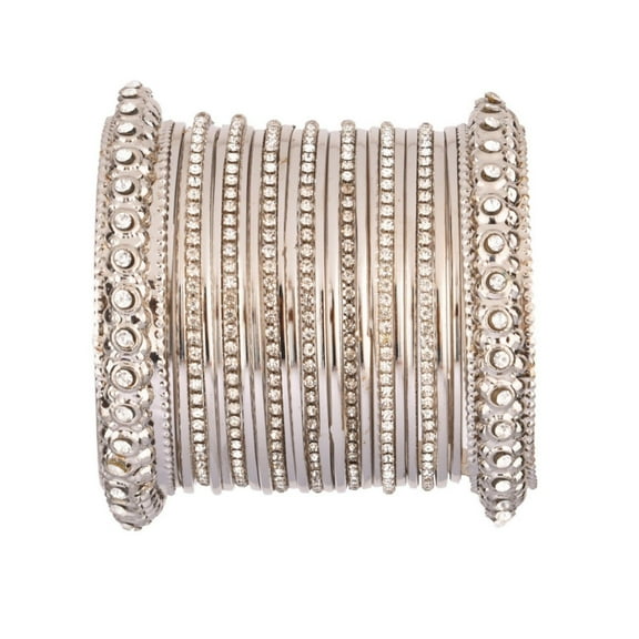Efulgenz Cubic Zirconia CZ Crystal lndian Bangle Bracelet Set Jewelry for Women Girls (25 Pcs) Size-2.4