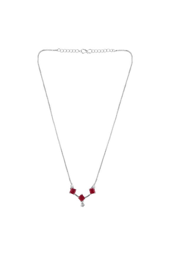 Cubic Zirconia CZ Square Pendant Chain Necklace Jewelry Gift for Women, Pink