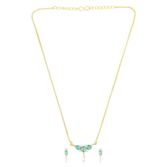 Efulgenz Cubic Zirconia CZ Tear Drop Pendant Chain Necklace Faux Pearl Drop Earrings Jewelry Set for Women