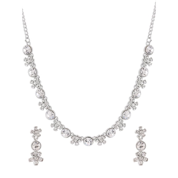 Efulgenz Cubic Zirconia Floral Bridal Jewelry Set for Wedding White Choker Neckalce and Earrings Set Rhinestone Austrian Crystal Bridal Necklace Set Dangle Earrings for Wedding Party Bridesmaid Gift