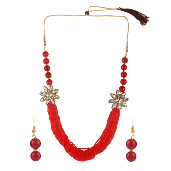 Efulgenz Fashion Chunky Multi Layered Faux Pearl Crystal Floral Statement Necklace Earrings Costume Jewelry Set