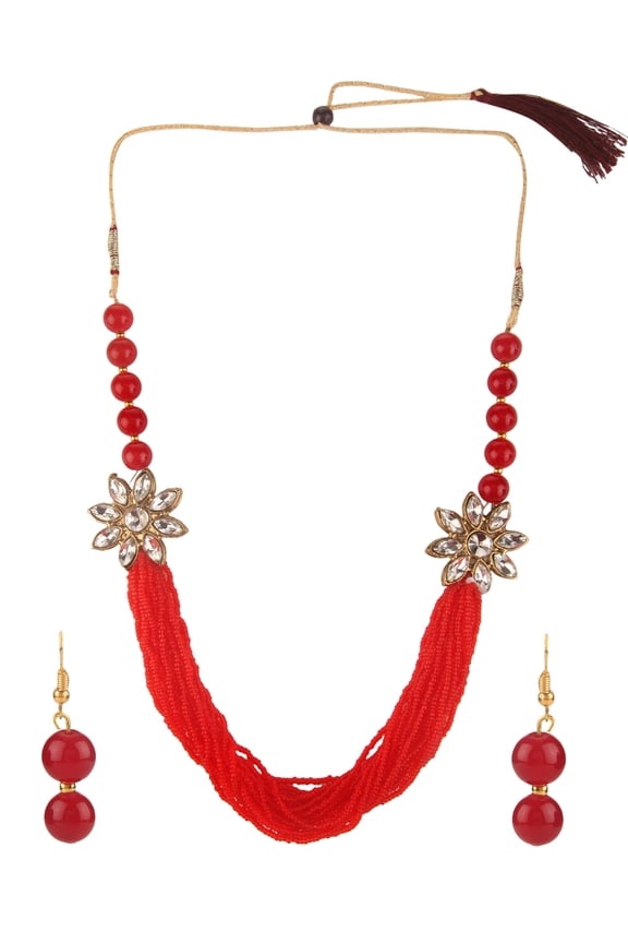 Fashion Chunky Multi Layered Faux Pearl Crystal Floral Statement Necklace Earrings Costume Jewelry Set