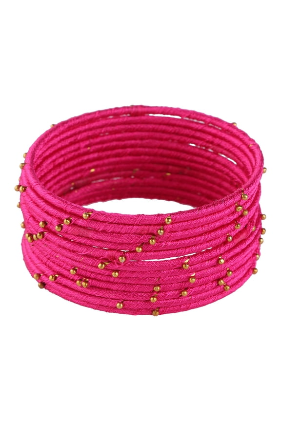 Fashion Jewelry Indian Bollywood Beaded Pink Silk Thread Wedding Bridal Bracelet Bangle Set
