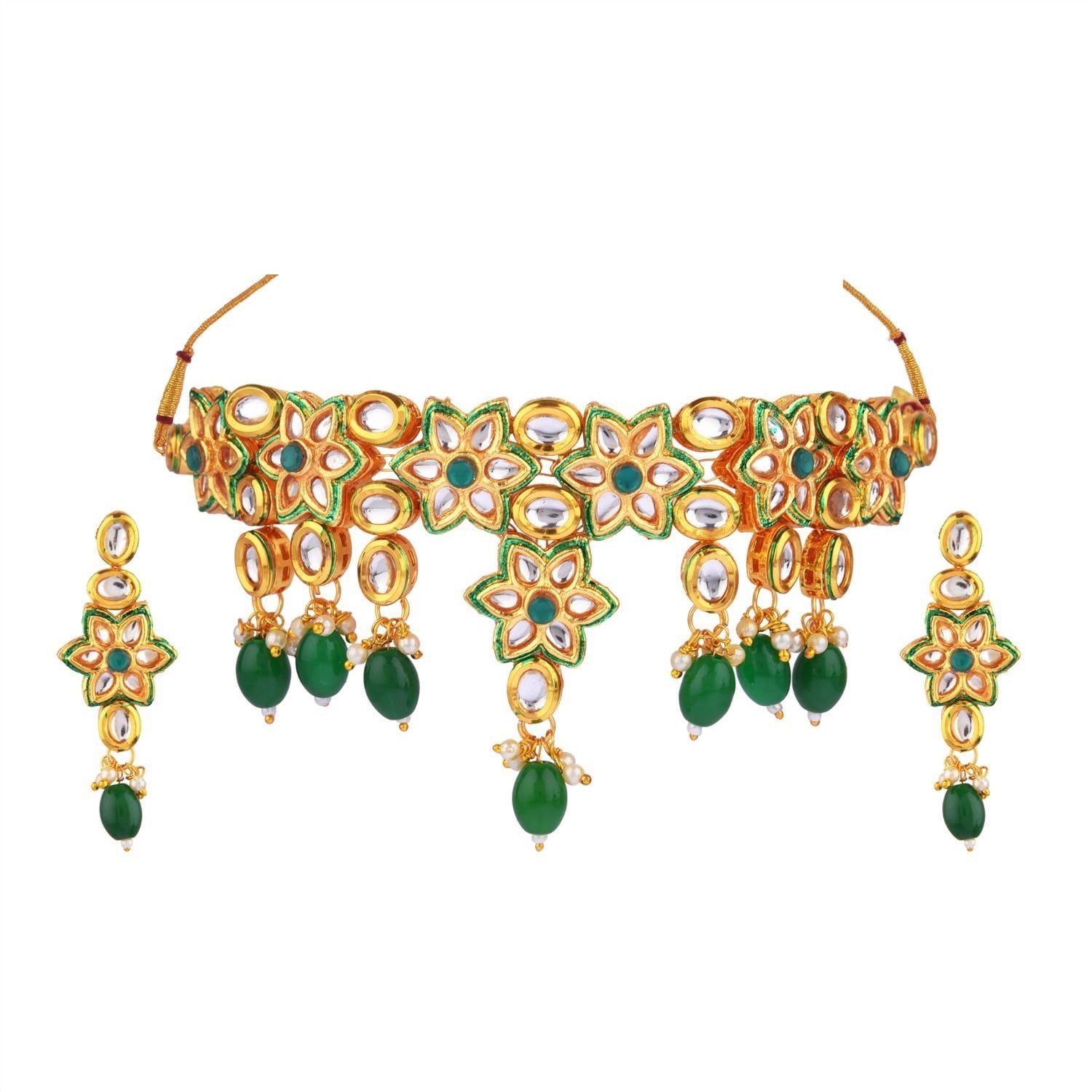 Green Kundan Necklace and Earrings for Traditional Indian Looks - Buy main image 0