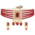 thumbnail image 1 of Efulgenz Faux Pearl Necklace Indian Jewelry Set Crystal Choker Multi Layered Strand Beaded Necklace Earrings Bridal Jewelry Set for Women, Maroon, 1 of 5