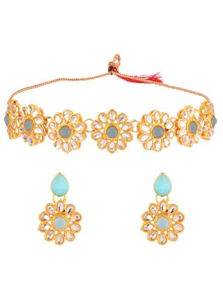 Priyaasi Indian Jewelry Set for Women | Indian Choker Set Gold-Plated | American Diamond Studded Jewellery Set | Stylish Modern Choker Necklace with