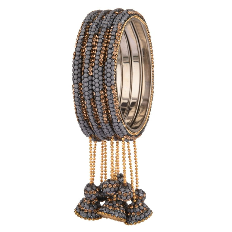 METAL BEAD BRACELET W/TASSEL DARK GREY W/SILVER METAL BEAD BRACELET W/TASSEL DARK GREY W/SILVER