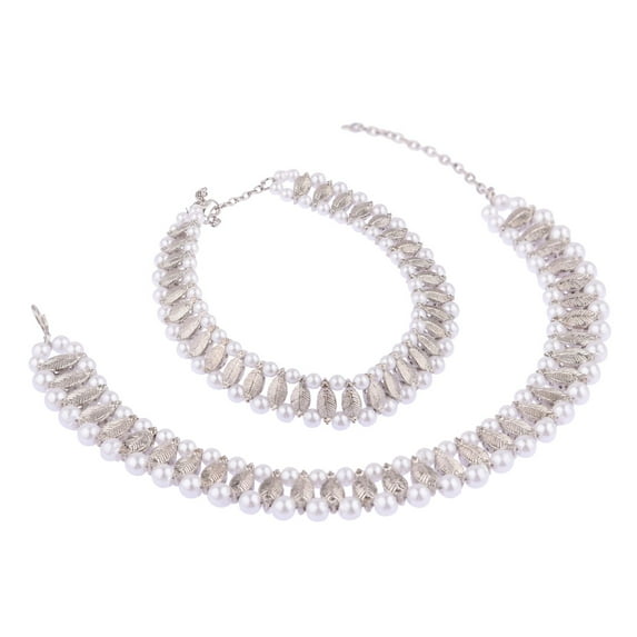 Efulgenz Indian Anklets for Women Faux Pearl Beaded Oxidized Silver Tone Leaf Boho Gothic Vintage Ankle Bracelet Pair Anklet Set Payal Beach Barefoot Feet Jewelry for Women