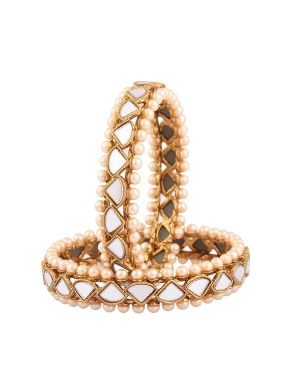 Indian Bangle Set Bollywood Crystal Faux Pearls Bangle Bracelet Jewelry for Women