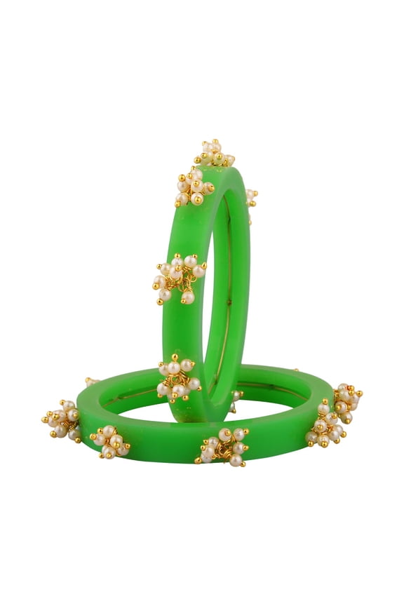 Indian Bangle Set Bollywood Style Acrylic Handmade Fuax Pearl Charm Bracelet Jewelry Set (2pc)