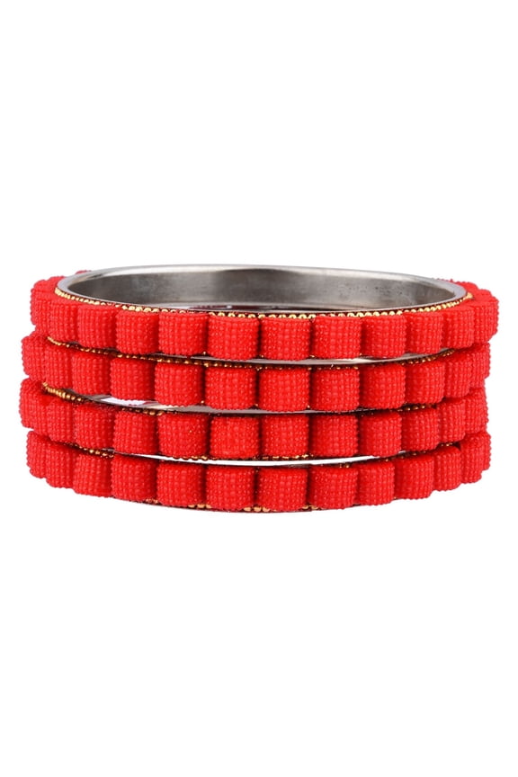 Indian Bangle Set Bollywood Style Red Crystal Bridal Bracelet Jewelry Set for Women (4pc)