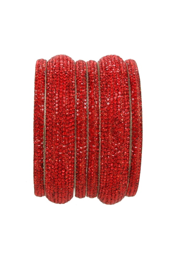 Indian Bangle Set Bollywood Style Red Rhinestone Crystal Wedding Bridal Bracelet Jewelry Set (6 pc)