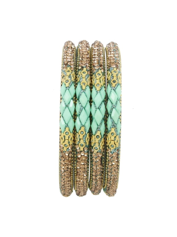 Indian Bangle Set Bollywood Style Rhinestone Crystal Bracelet Jewelry Set for Women Girls (4pc)