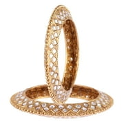 Efulgenz Indian Bangle Set Bollywood Traditional Gold Plated Faux Pearl Kundan Wedding Bracelet Bangle Jewelry for Women (2 Pcs) Size 2.4