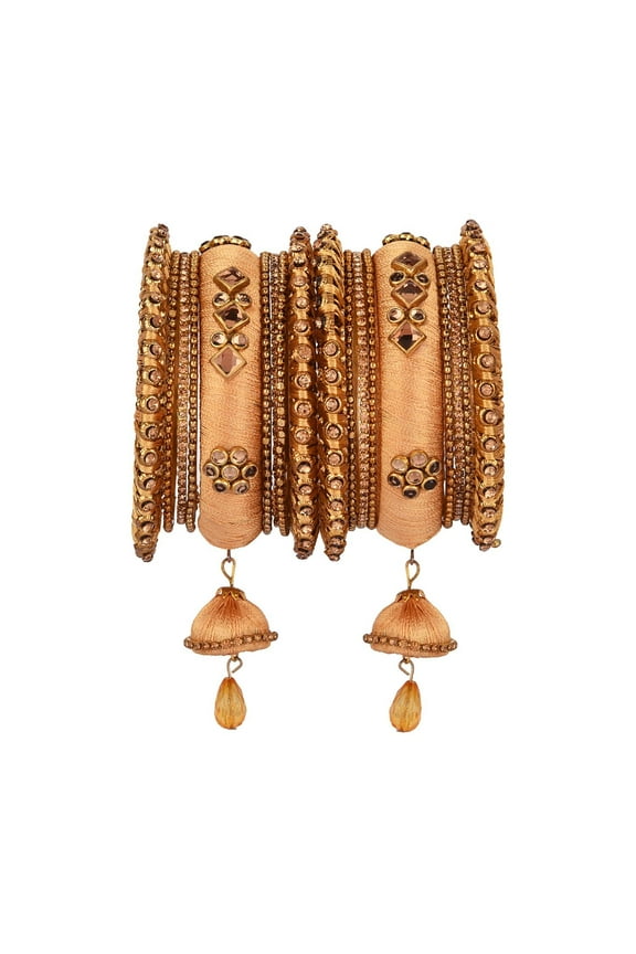 Indian Bangle Set CZ Crystal Kundan Silk Thread Tassels Bracelets Bangle Jewelry for Women Girls (Set of 18)