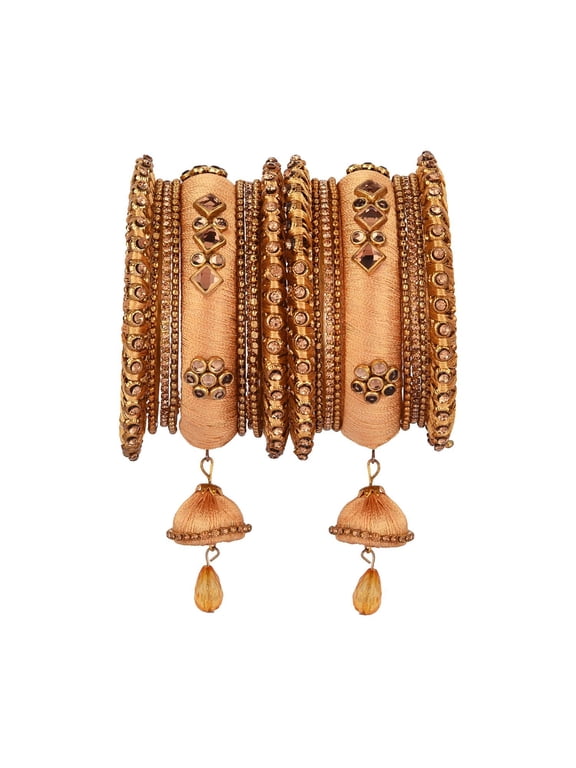 Indian Bangle Set CZ Crystal Kundan Silk Thread Tassels Bracelets Bangle Jewelry for Women Girls (Set of 18)