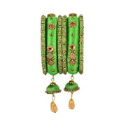 EFULGENZ Indian Bangle Set CZ Crystal Kundan Silk Thread Tassels Bracelets Bangle Jewelry for Women Girls (Set of 6)