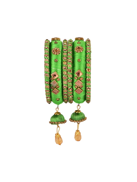 Indian Bangle Set CZ Crystal Kundan Silk Thread Tassels Bracelets Bangle Jewelry for Women Girls (Set of 6)