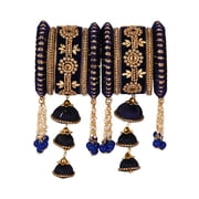 Efulgenz Indian Bangle Set CZ Crystal Kundan Wedding Bridal Silk Thread Velvet Bangle Bracelets Jewelry for Women Girls Set of 10