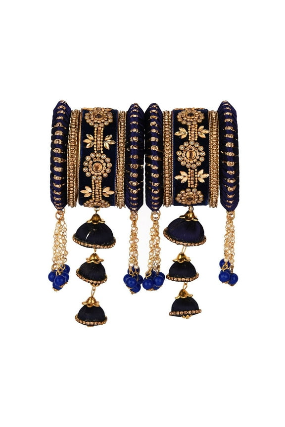 Indian Bangle Set CZ Crystal Kundan Wedding Bridal Silk Thread Velvet Bangle Bracelets Jewelry for Women Girls (Set of 10)