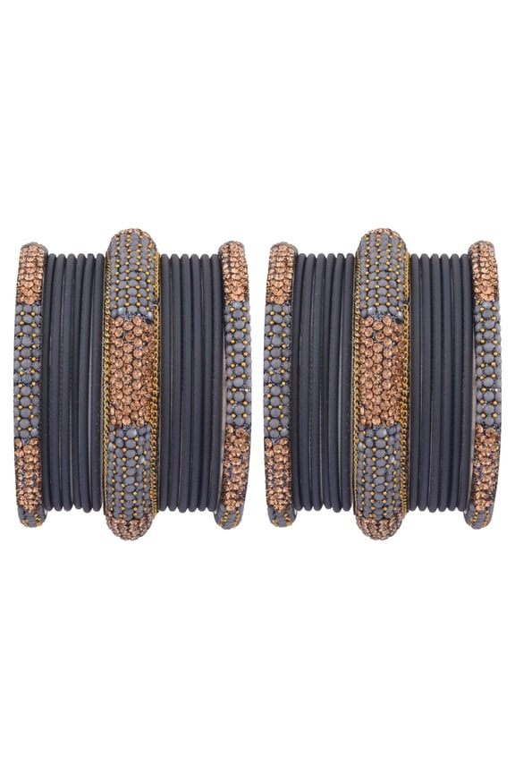 Indian Bangle Set CZ Crystal Rhinestone Bridal Metal Bangle Set Matte Bangles Bollywood Jewelry Crystal Bridal Bracelet Jewelry Set (30 Pcs) Size 2.4
