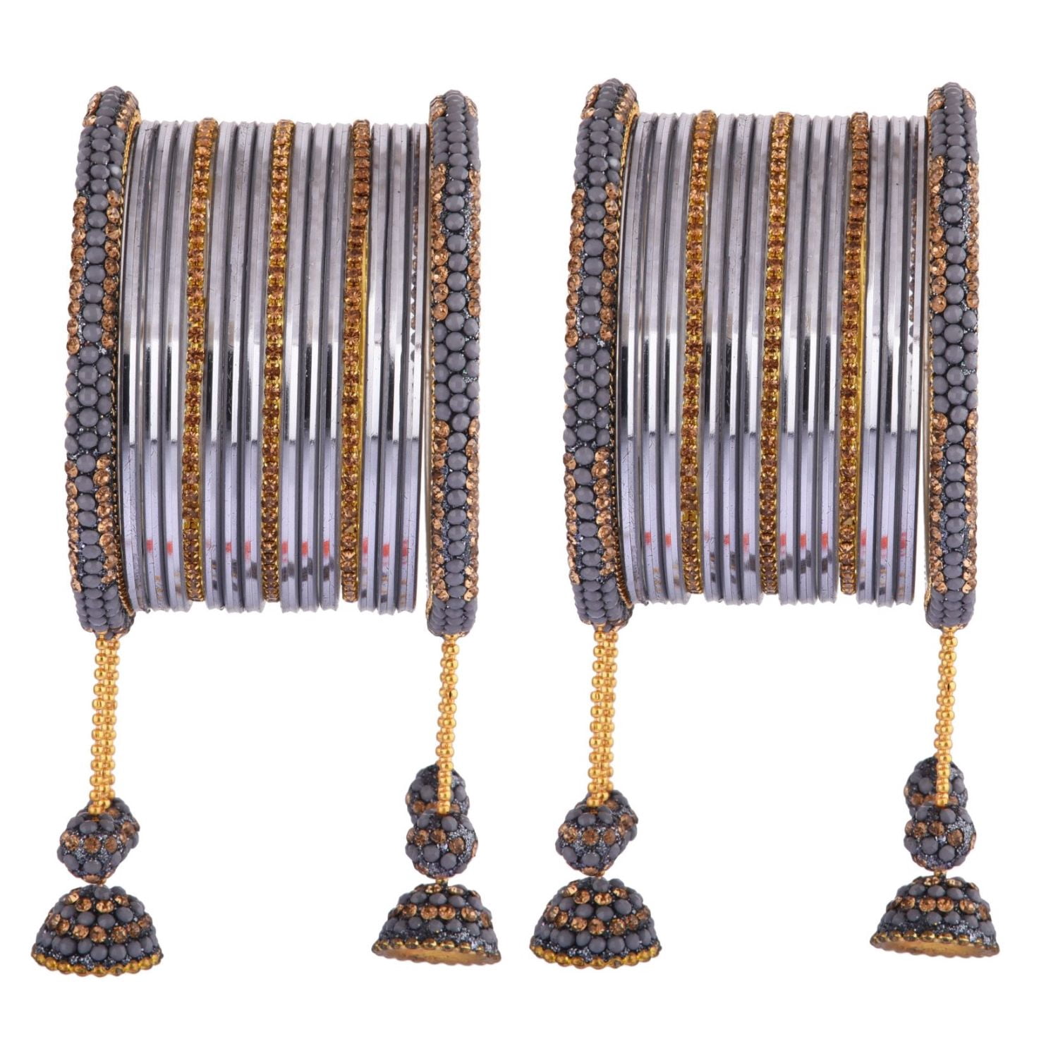 Efulgenz Indian Bangle Set - Rhinestone CZ Metal Bracelet Bangles For Women, Traditional & Bridal Jewelry, Multiple Sizes