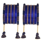 EFULGENZ Indian Bangle Set CZ Crystal Rhinestone Bridal Metal Bangle Set Plain Glossy Bangles with Hanging Tassel Bridal Bracelet Jewelry Set For Women (34 Pcs) Size 2.6