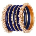 thumbnail image 1 of Efulgenz Indian Bangle Set Faux Pearl Bracelet Blue Bangle Velvet Bangles Wedding Bridal Jewelry for Women (17 Pcs) Size-2.8, 1 of 6