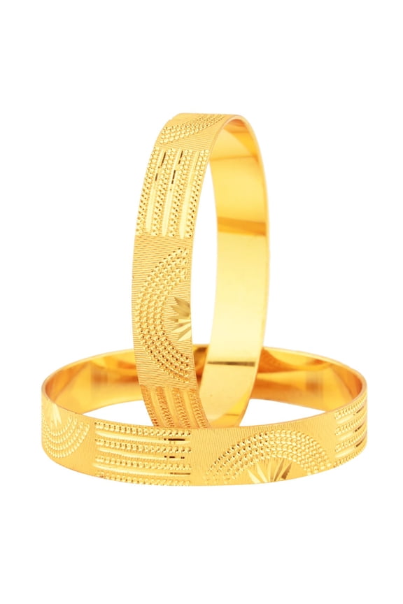 Indian Bangle Set Gold Tone Plain Glossy Engraved Bracelet Bangle Jewelry for Women, (2 Pcs) Size-2.8