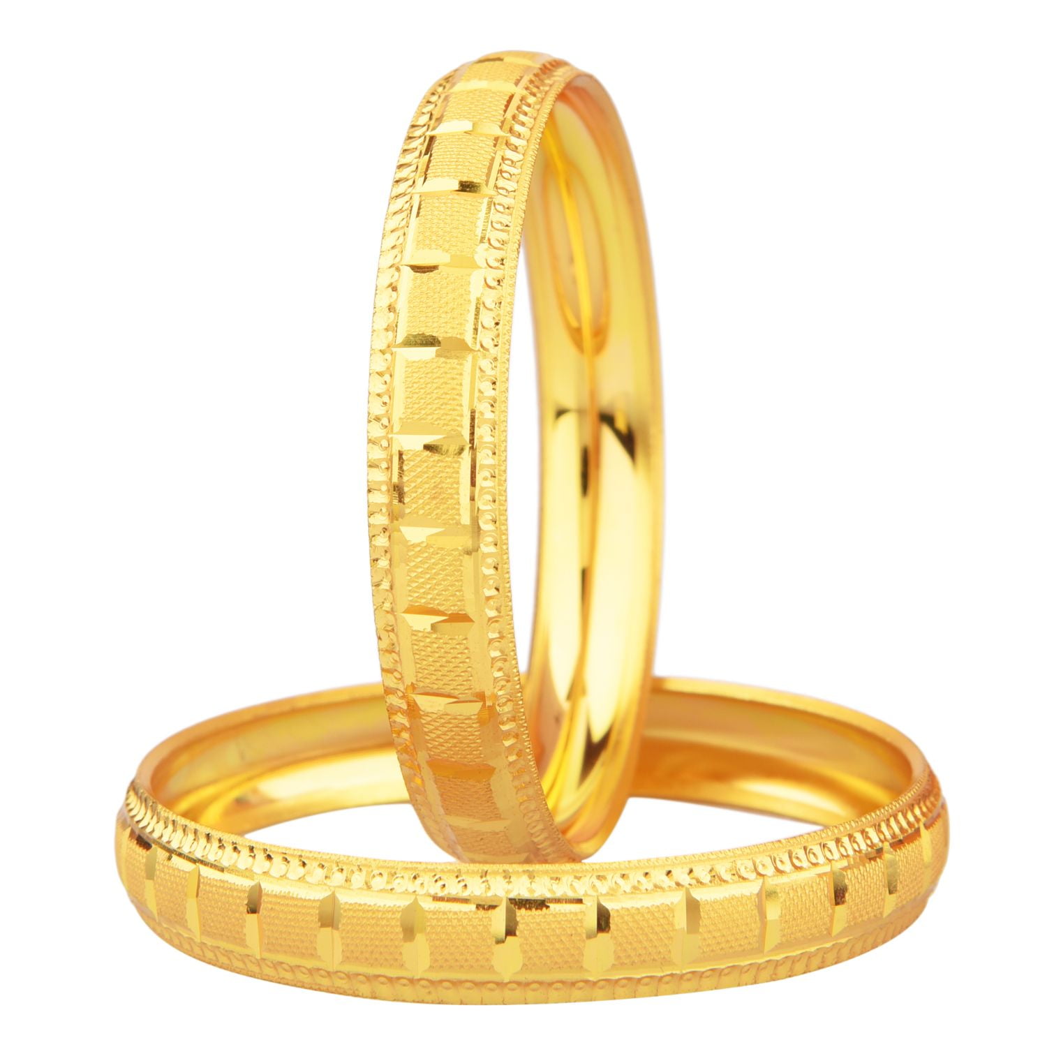 EFULGENZ Indian Bangle Set Gold Tone Plain Glossy Engraved Bracelet Bangle Jewelry for Women(2 Pcs) Size-2.8