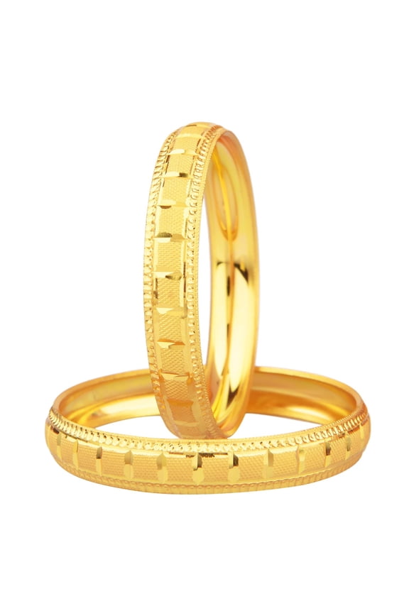 Indian Bangle Set Gold Tone Plain Glossy Engraved Bracelet Bangle Jewelry for Women(2 Pcs) Size-2.8