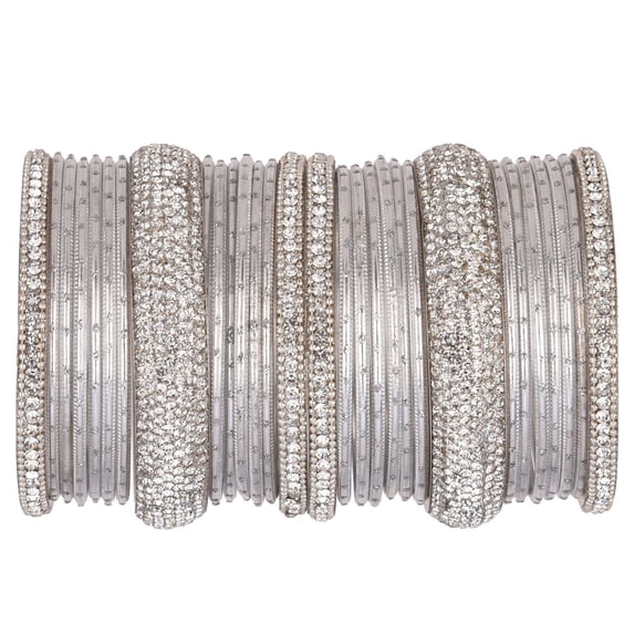 Efulgenz Indian Bangle Set Rhinestone CZ Crystal Bangle Plain Metal Bangles Bracelet Jewelry for Women Size-2.4