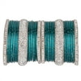 thumbnail image 1 of Efulgenz Indian Bangle Set Rhinestone CZ Crystal Bangle Plain Metal Bangles Bracelet Jewelry for Women Size-2.6, Green, 1 of 5