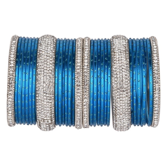 Efulgenz Indian Bangle Set Rhinestone CZ Crystal Bangle Plain Metal Bangles Bracelet Jewelry for Women Size-2.8, Blue