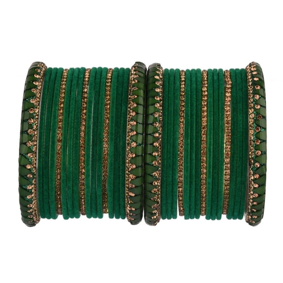 Efulgenz Indian Bangle Set Rhinestone CZ Crystal Bracelet Green Bangle Velvet Bangle Boho Wedding Bridal Jewelry for Women Size-2.8