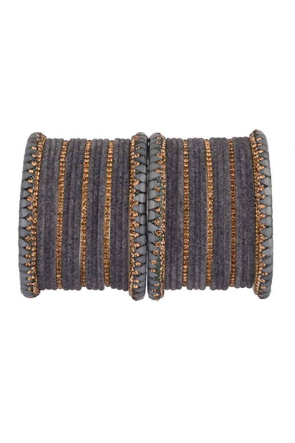 Indian Bangle Set Rhinestone CZ Crystal Bracelet Grey Bangle Velvet Bangle Boho Wedding Bridal Jewelry for Women Size-2.4