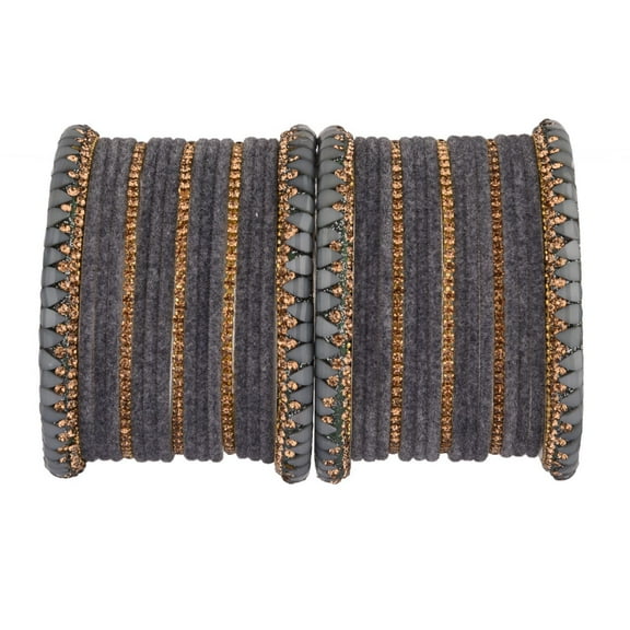 Efulgenz Indian Bangle Set Rhinestone CZ Crystal Bracelet Grey Bangle Velvet Bangle Boho Wedding Bridal Jewelry for Women Size-2.8