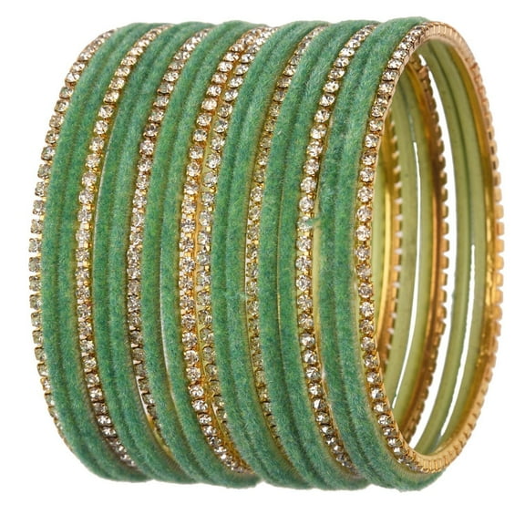 Efulgenz Indian Bangle Set Rhinestone CZ Crystal Velvet Bracelet Bangle Jewellery for Women (20 Pcs) Size-2.8, Green