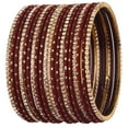 thumbnail image 1 of Efulgenz Indian Bangle Set Rhinestone CZ Plain Metal Bracelet Bangle Jewellery for Women (20 Pcs) Size-2.8, Maroon, 1 of 5