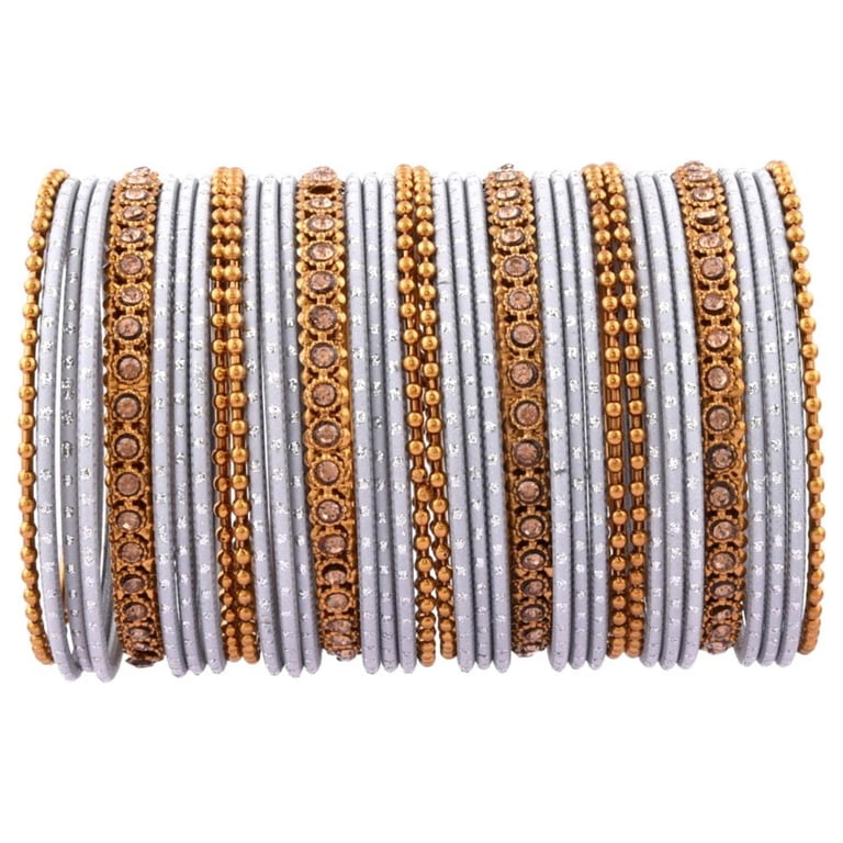 Efulgenz Indian Boho Bracelet Set - Antique Oxidized Bangles With Rhinestones & Crystals | Multiple Styles & Sizes 2 thumbnail image