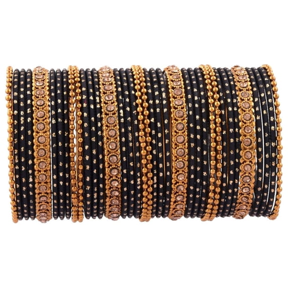 Efulgenz Indian Bangle Set Rhinestone Crystal Oxidized Bracelet Metal Bangle Set Jewelry for Women (36 Pcs) Size 2.4