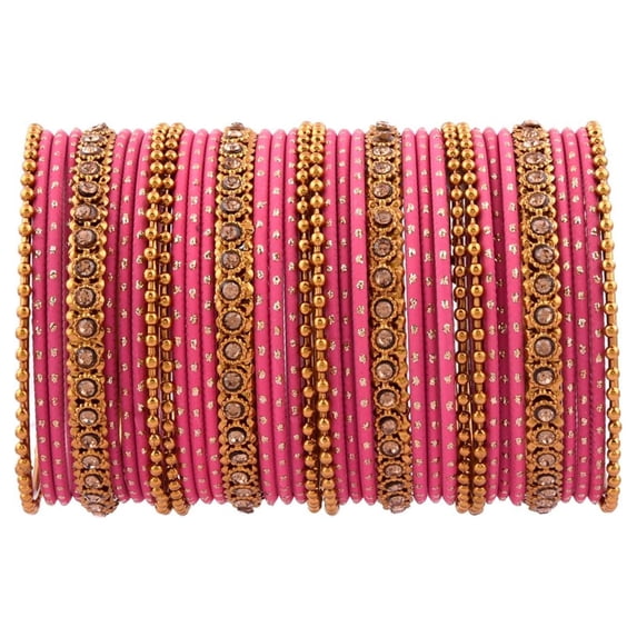 Efulgenz Indian Bangle Set Rhinestone Crystal Oxidized Bracelet Metal Bangle Set Jewelry for Women (36 Pcs) Size 2.4