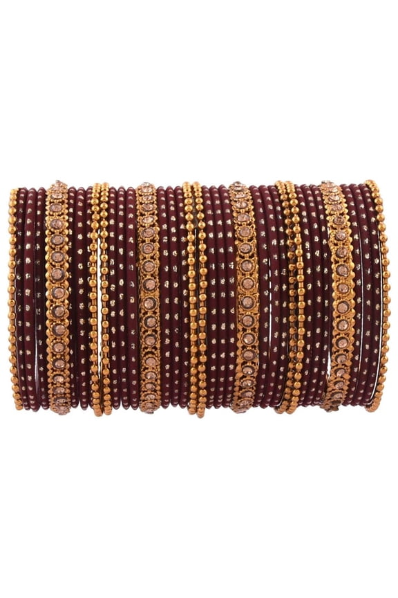 Indian Bangle Set Rhinestone Crystal Oxidized Bracelet Metal Bangle Set Jewelry for Women (36 Pcs) Size 2.6