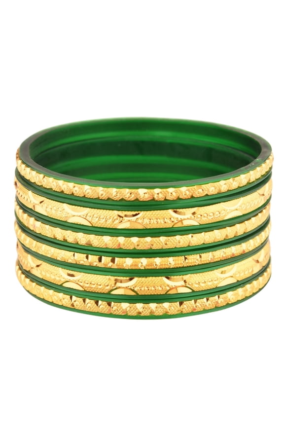 Indian Bangle Set Traditional Engraved Gold Tone Acrylic Bracelet Bangle Jewelry for Women (6 Pcs) Size-2.8, Green