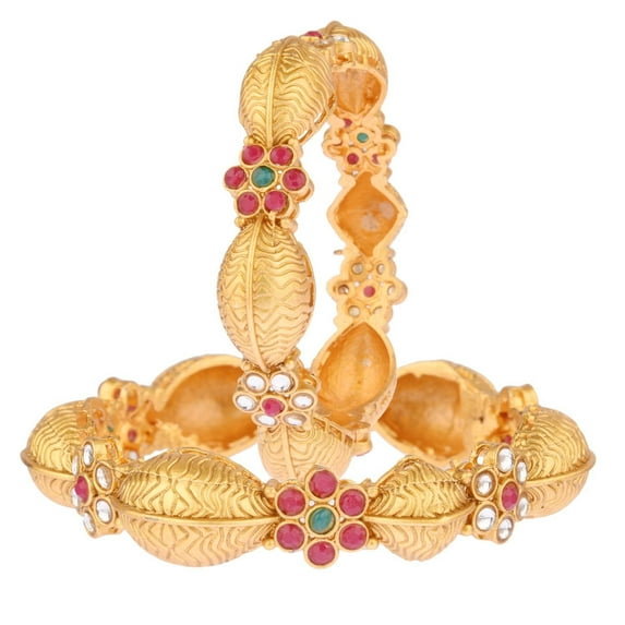 Efulgenz Indian Bangle Set for Women Antique Traditional Bracelet Jewelry Kundan Bangle Wedding Bridal Jewelry (2 Pcs) Size-2.6