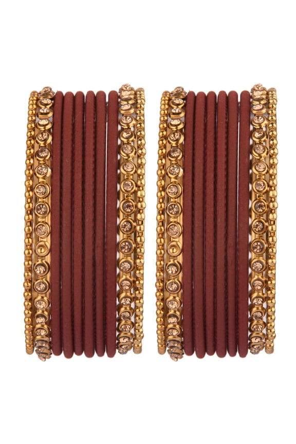 Indian Bangles for Women Metal Bangles One Dozen Plain Matte Finish Alloy Bangles with Crystal Oxidized Bangles Ball Beaded Bangles Bracelet Bollywood Fashion Statement Jewelry (20 Pcs)