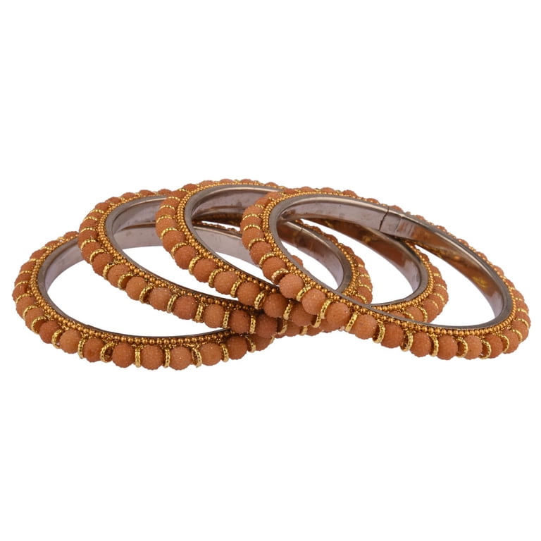 Efulgenz Indian Beaded Bangles Faux Pearl Beige Color 